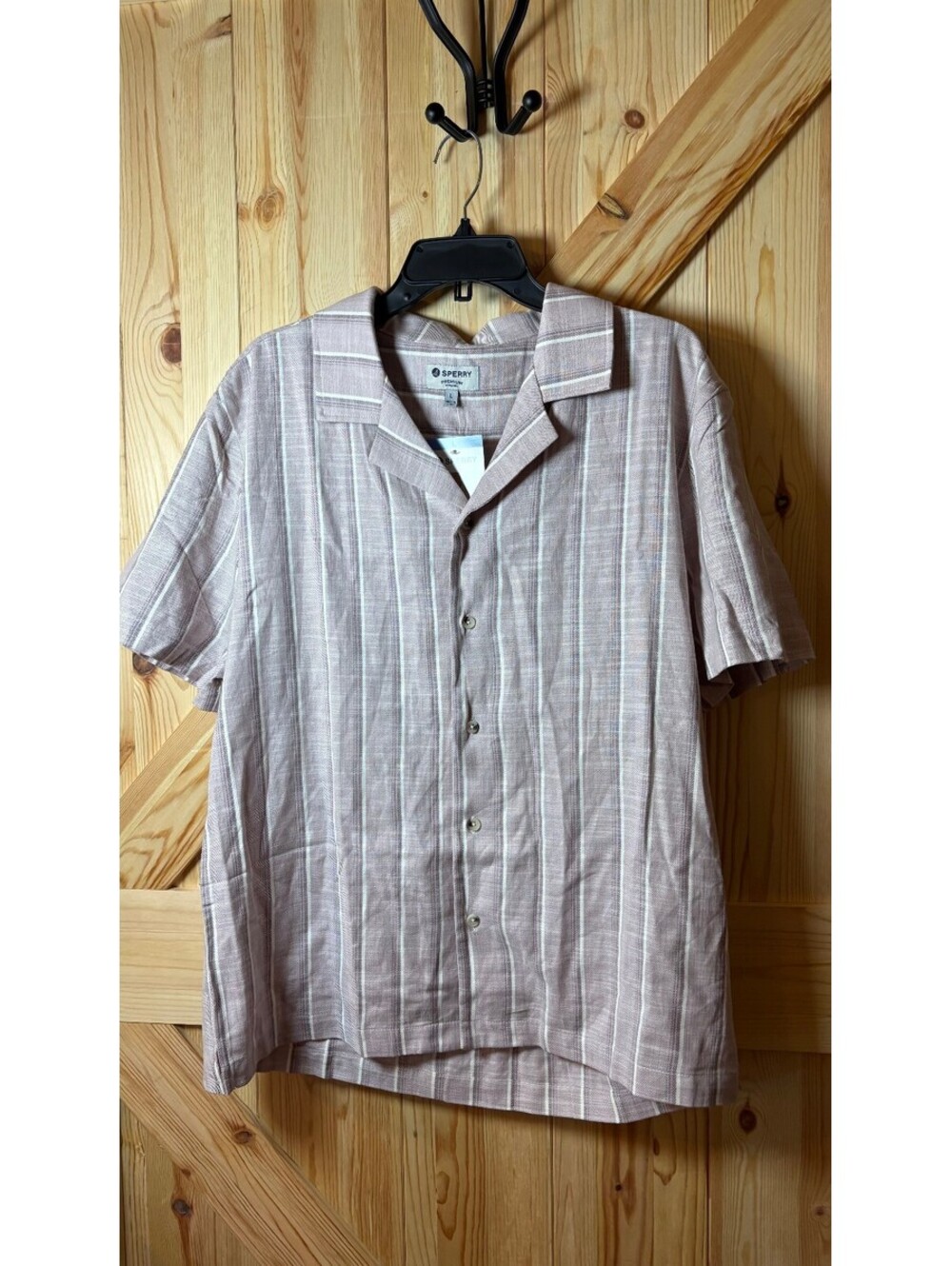 Sperry Men's Premium Camp Collar Textured Shirt Pink Large NWT